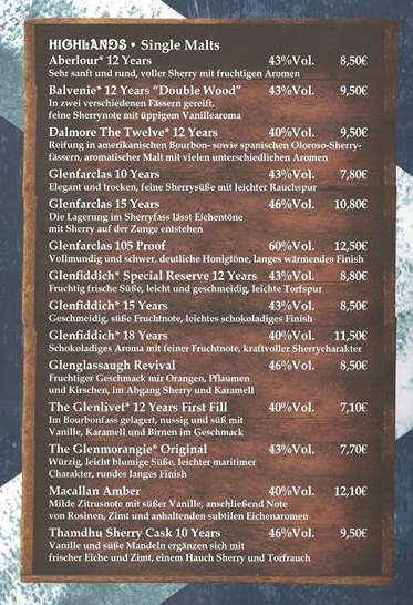 WHISKEY MENU HIGHLANDS